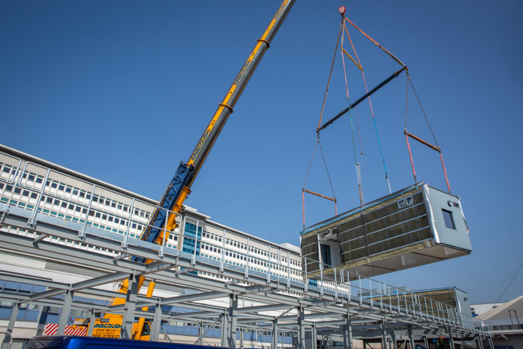 ModuleCo Negative Pressure Isolation Ward Installation Cardiff Hospital Image