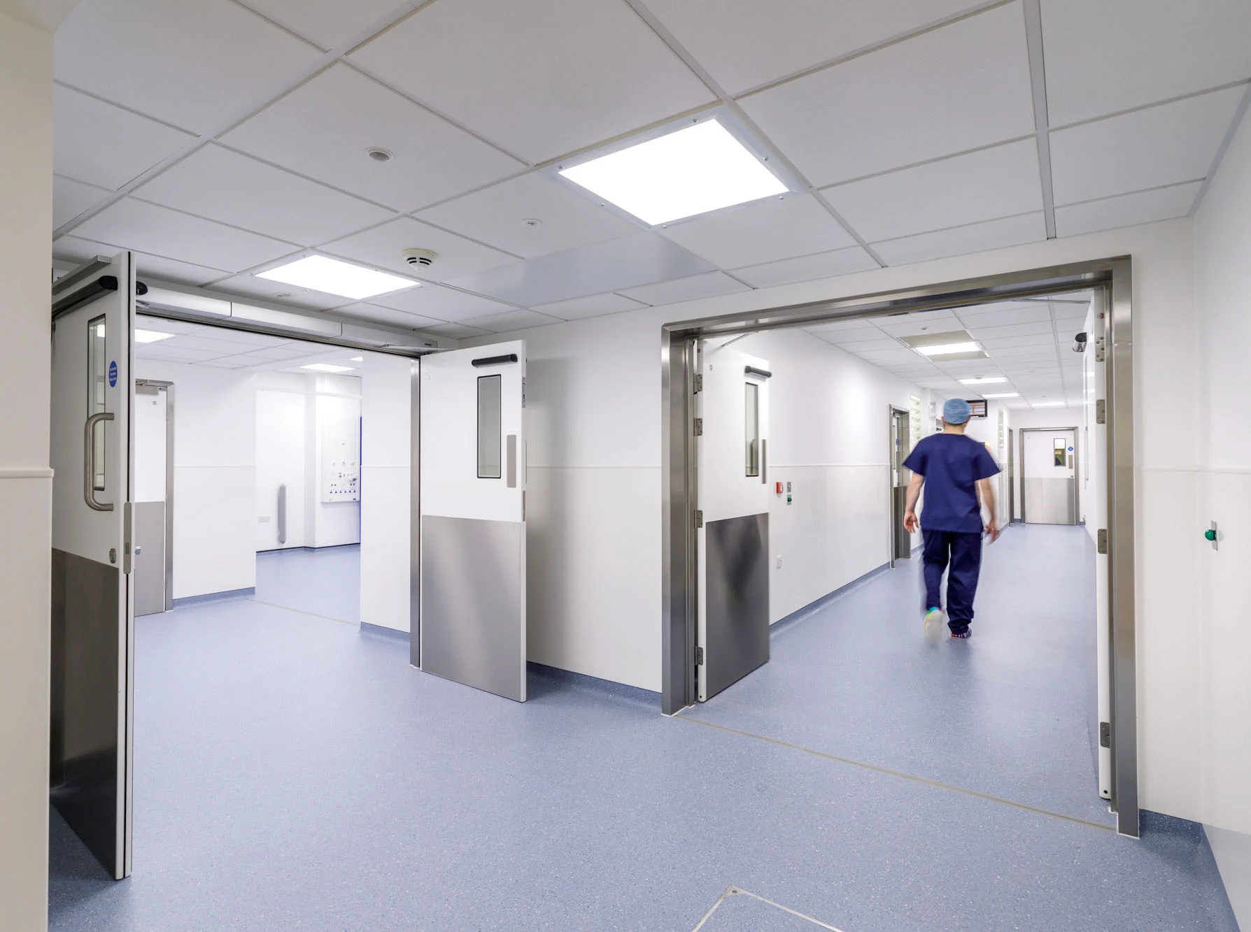 ModuleCo Modular Operating Theatre Suite First Stage Recovery Corridor Surgeon Walking Image